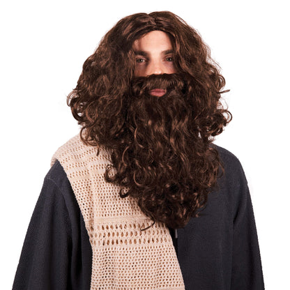 Kangaroo Jesus Costume for Men – Includes Brown Beard & Wig Set, Long Wig & Beard, Hagrid Wig Alternative, Funny Costume Gift, Christmas Stocking Stuffer