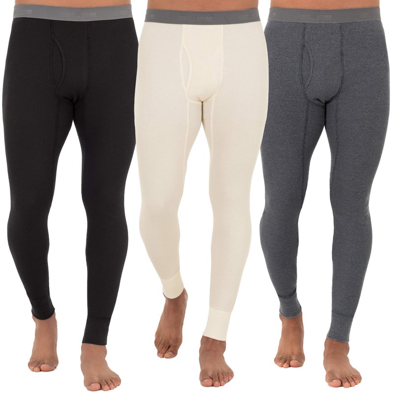Fruit of The Loom Men's 3-Pack Recycled Waffle Thermal Underwear Bottom, Black/Greystone Heather/Natural, 3X-Large