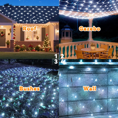 LitHome 14.8FT x 5FT Christmas Net Lights, 300 LED Net Lights Outdoor Mesh Light with 8 Modes, Connectable Waterproof Cool White Christmas Mesh Light for Bushes, Garden, Backyard, Xmas, Holiday Decor