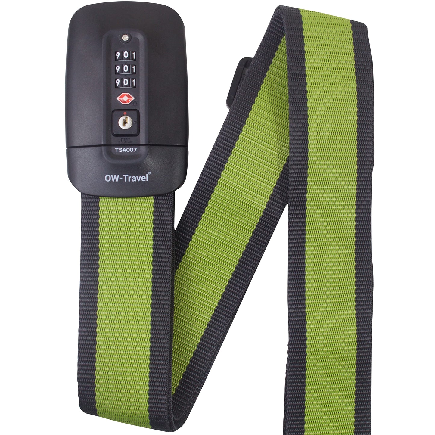 OW-Travel Personalised Luggage Straps with Locks for Suitcases (1 Pack Grey/Green) Easy to Spot TSA Suitcase Straps with Luggage Labels. TSA Approved Locks Bag. Lockable Travel Belt