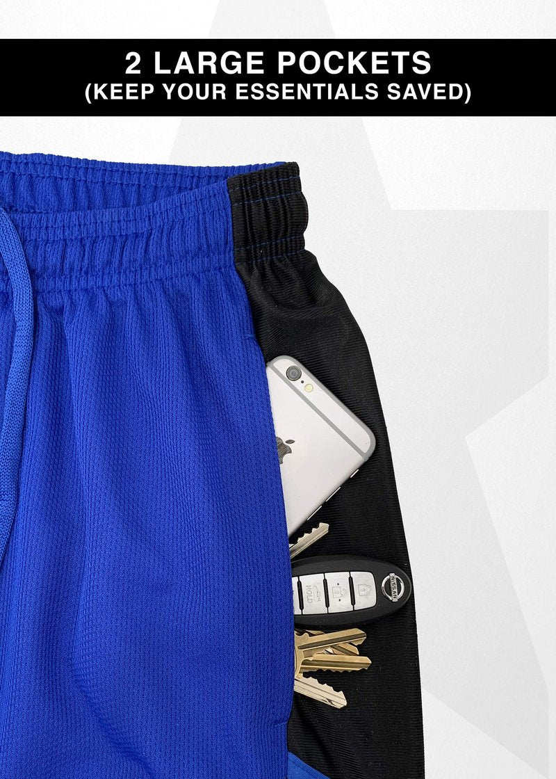 Starting 5 Mens Basketball Shorts with Pockets, Active Athletic Performance Gym Workout Shorts for Men Workout Shorts, 4 Pack (as1, Alpha, l, Regular, Regular, Red/Black/Charcoal/Royal)