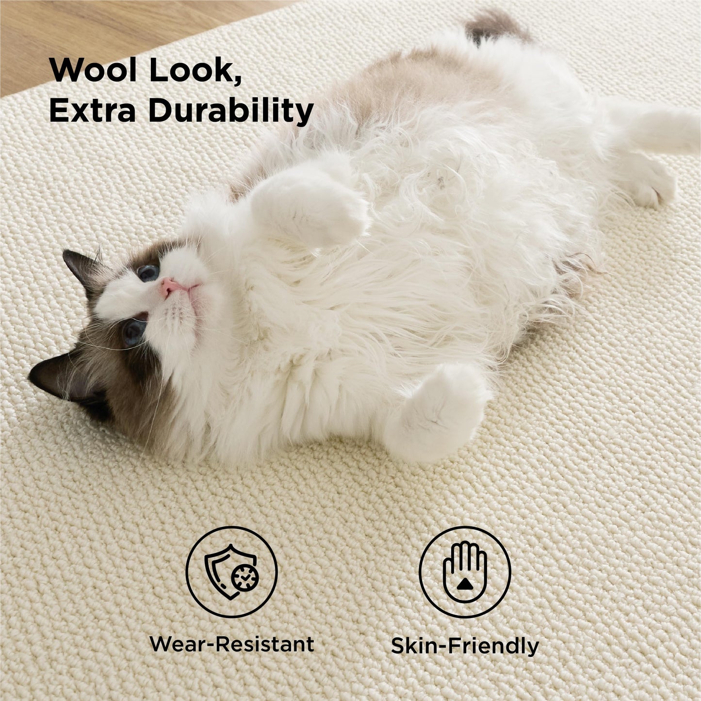 Bedsure 9x12 Faux Wool Area Rugs for Living Room, Machine Washable Carpet, Non-Slip Backing, Pet Friendly Throw Rug for Bedroom Dining Room, Ivory