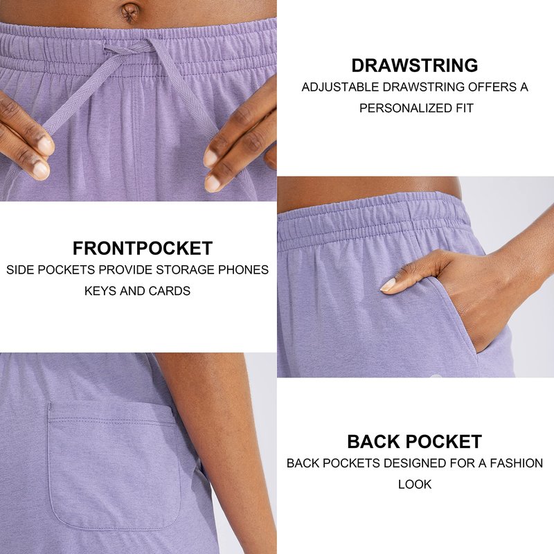 Women's 7" Shorts with Deep Pockets Elastic Waist Bermuda Jersey Long Shorts for Woman Lounge Walking (Purple,7",L)