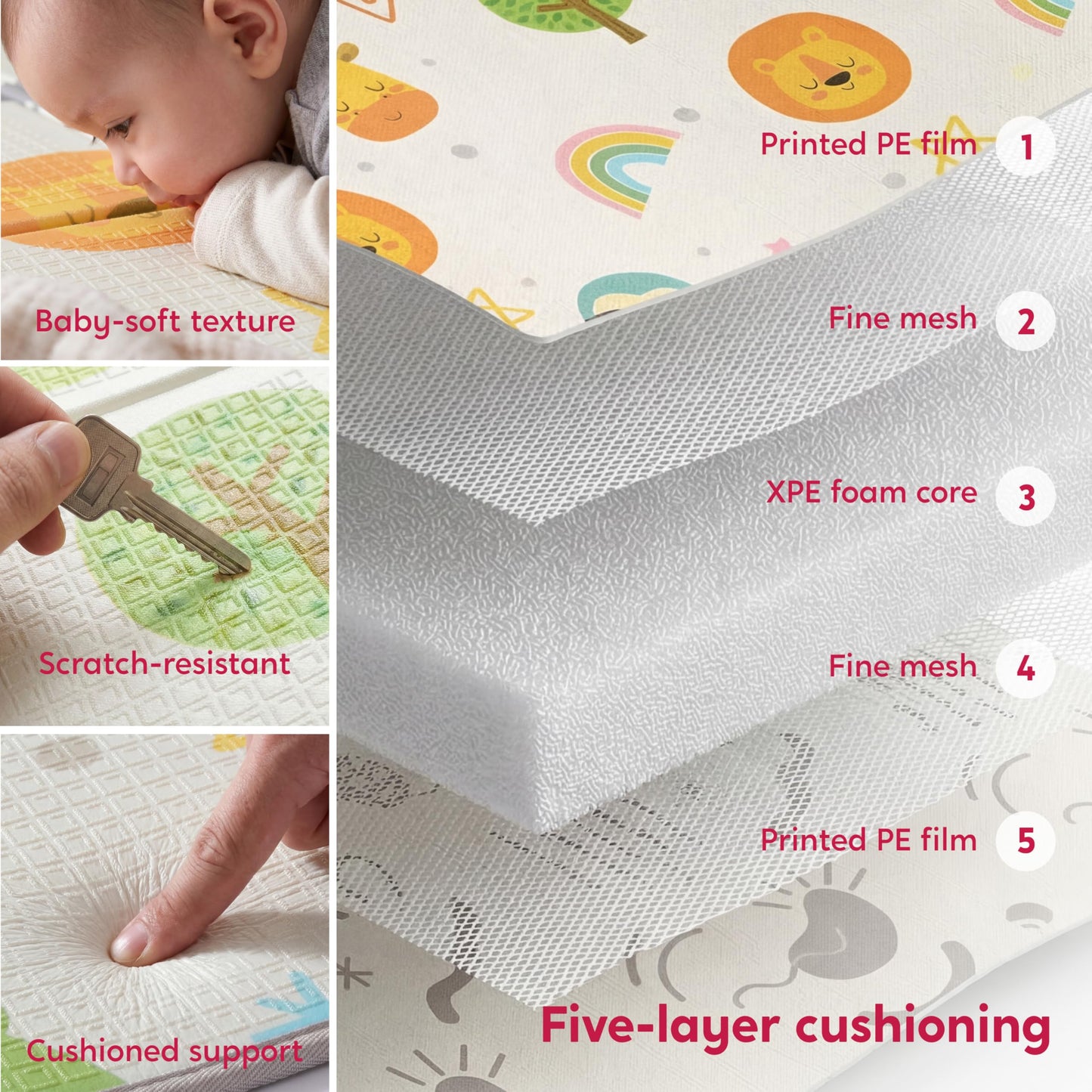 Baby Play Mat – Foldable 78"x51" XPE Foam Baby Floor Play Mat with Fabric Surface, Double-Sided Cute Print, Soft Non-Slip Tummy Time, Play Mat for Babies 0-12 Months, Nursery, Playroom, Living Room