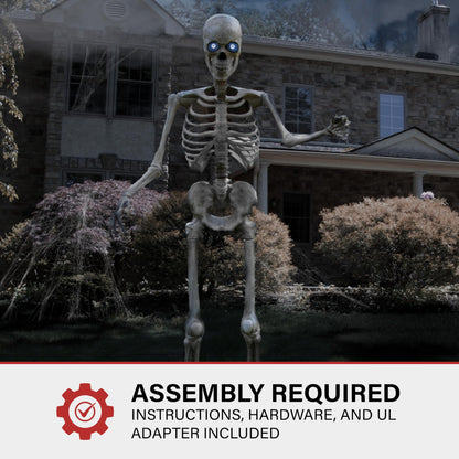 Haunted Hill Farm Motion-Activated 8-Ft. Tall Towering Skeleton, Plug-in Talking Scare Prop Animatronic for Indoor or Covered Outdoor Creepy Halloween Decoration
