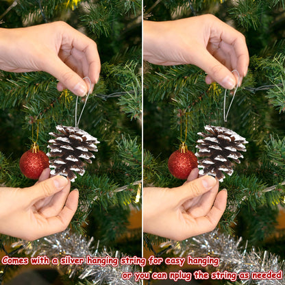 24 PCS Natural Pine Cones, 1.96 in Pinecone Ornaments, Pine Cones for Crafts with Sliver String, Decorative DIY Craft for Christmas Tree Christmas Table Decorations, Winter Decor Vase Filler