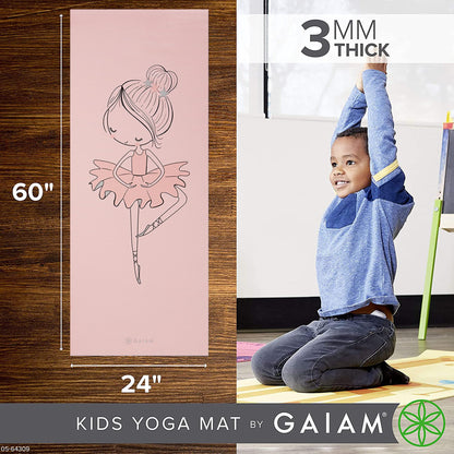 Gaiam Kids Yoga Mat Exercise Mat, Yoga for Kids with Fun Prints - Ideal for Babies, Active & Calm Toddlers and Young Children (60" L x 24" W x 3mm Thick) - Ballerina