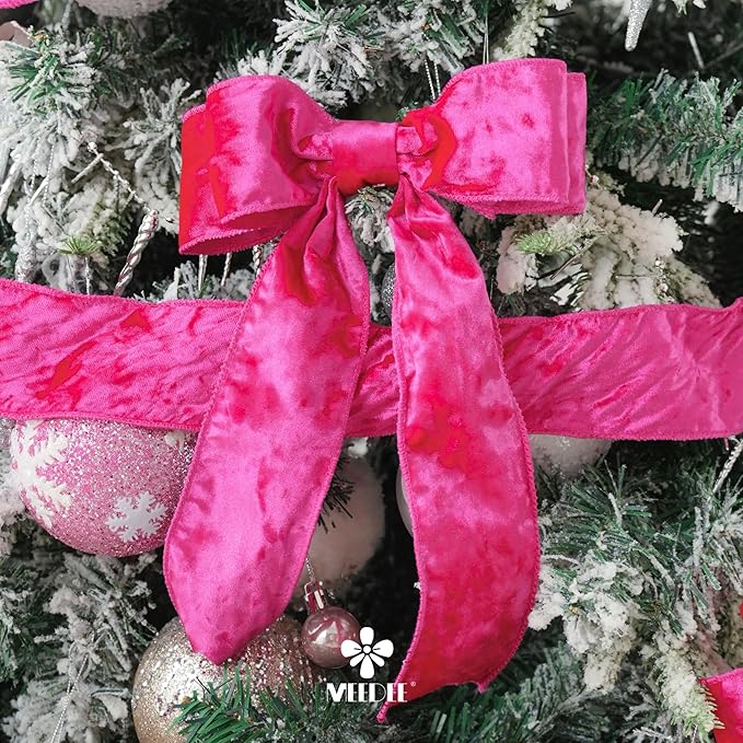 MEEDEE Fuchsia Velvet Ribbon 2.5 inch Thick Velvet Wired Edge 10 Yards Two Tone Ribbon for Christmas Tree, Gift Wrapping, Garland, Wreaths, Bows Making, Crafts Supply