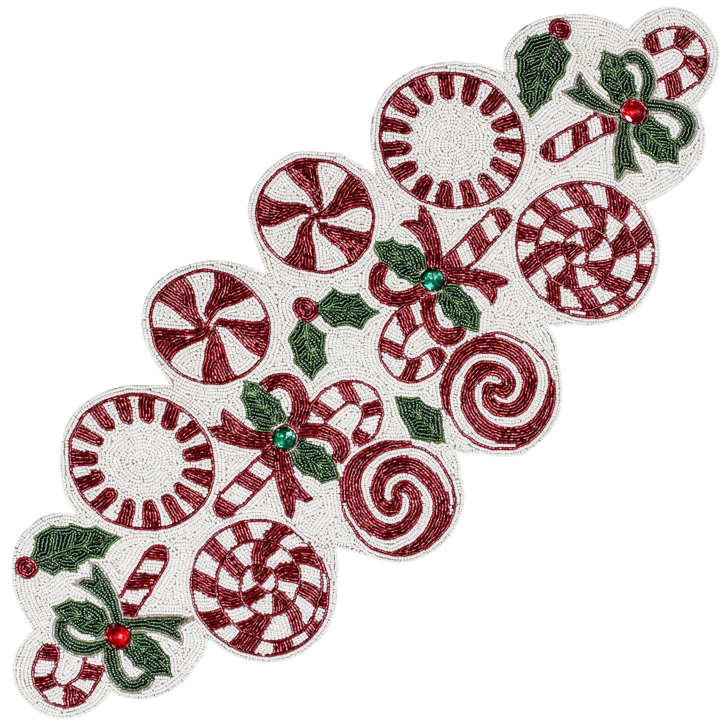 Luxury Beaded Runner 36 inch- Premium 13x36 Inch Candy Beaded & Polyester Christmas Beaded Runner - Decor for Home, Dining Tables, Weddings & Holiday Celebrations (White Red Green) - ALPHA Living HOME