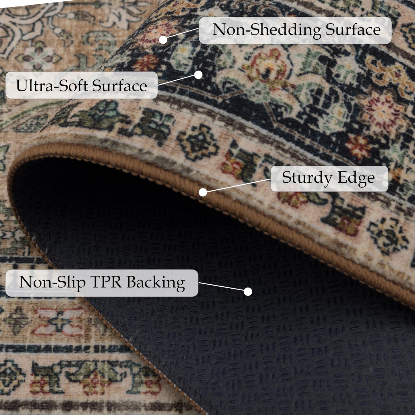 Ruaruarug Washable Area Rug 8x10 for Living Room, Bedroom, Ultra Soft Non Slip Stain & Fade Resistant, Pet & Kids Friendly, Suitable for High Traffic Areas Easy to Clean, Vintage Brown