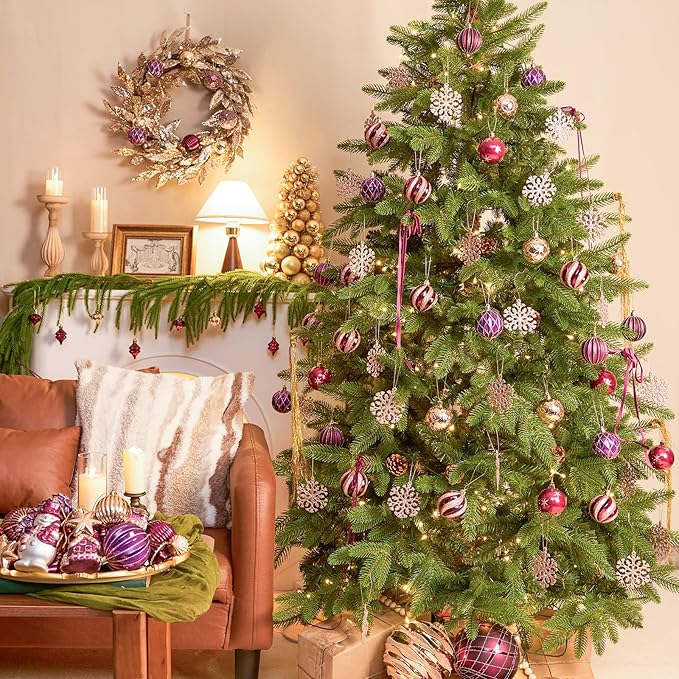 JORNOY Christmas Balls Ornaments, 30ct Shatterproof Xmas Tree Decorations, Hanging Bulbs Baubles Set with String for Holiday Home Party Decor, 2.36 inch/60mm, Jewel Tone