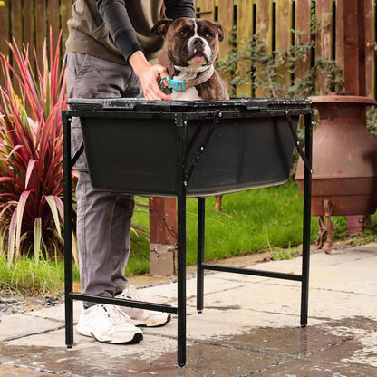 Bortaberg Bathtub With Foldable Metal Stand, Drain Valve for Dogs and Cats Included, Portable, Pet Paddling Pool with a Tap, Plastic Dog Pool, 4 sizes (90L; 78x48x31[cm]+stand)
