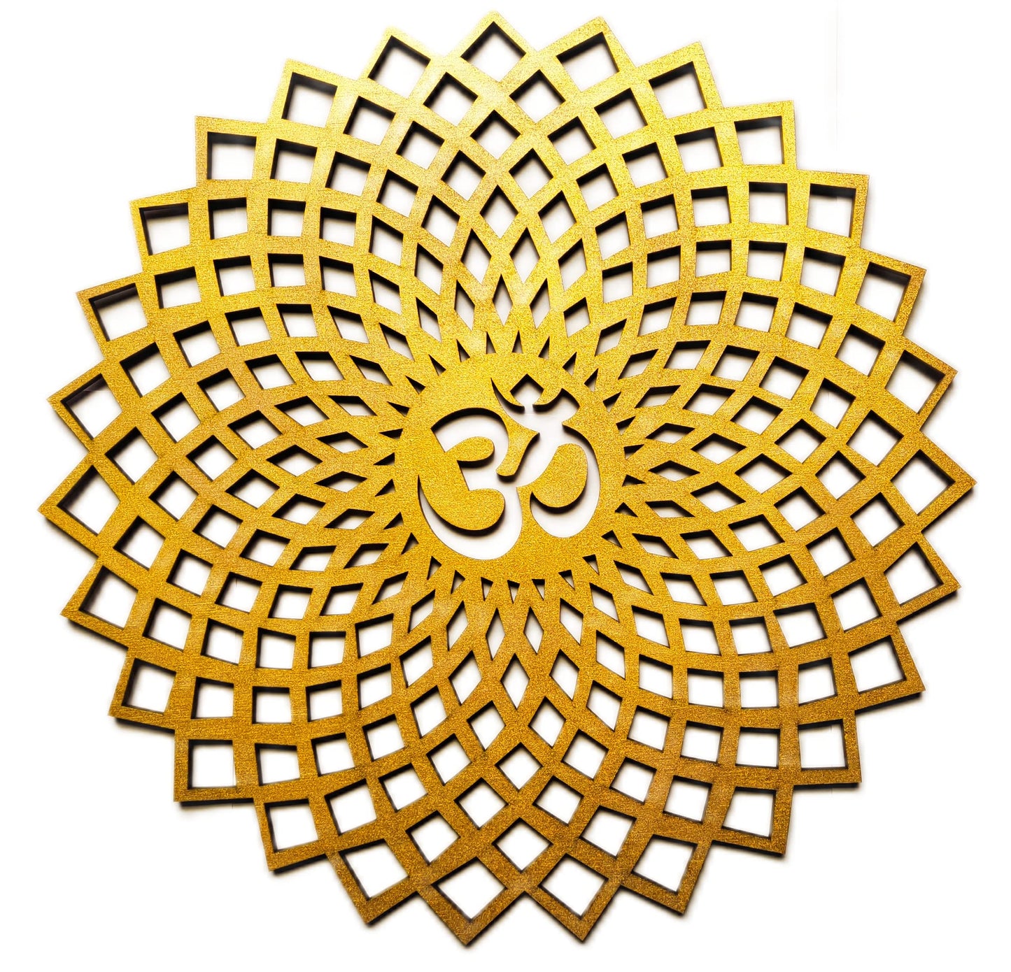 My Dream Carts Golden Om Round Decorative Wall Art Mdf Wooden Om Chakra For Temple, Living Room, Bedroom, Office, Hotel, Home Decor Items, Gift Item, Mandala Wall Hanging For House Decoration 20x20cm