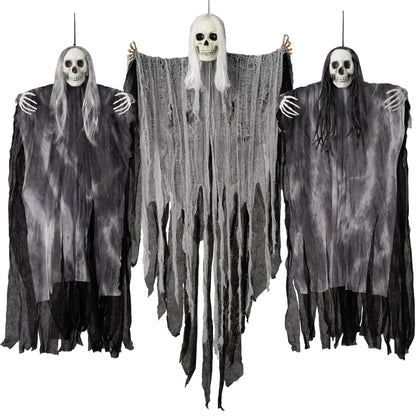JOYIN 3 Pack Hanging Halloween Skeleton Ghosts Decorations Outdoor, Grim Reapers for Best Halloween Outdoor Decorations, Haunted Haunted House Prop, Party Supplies