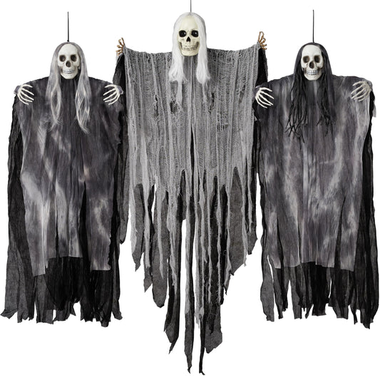 JOYIN 3 Pack Hanging Halloween Skeleton Ghosts Decorations Outdoor, Grim Reapers for Best Halloween Outdoor Decorations, Haunted Haunted House Prop, Party Supplies