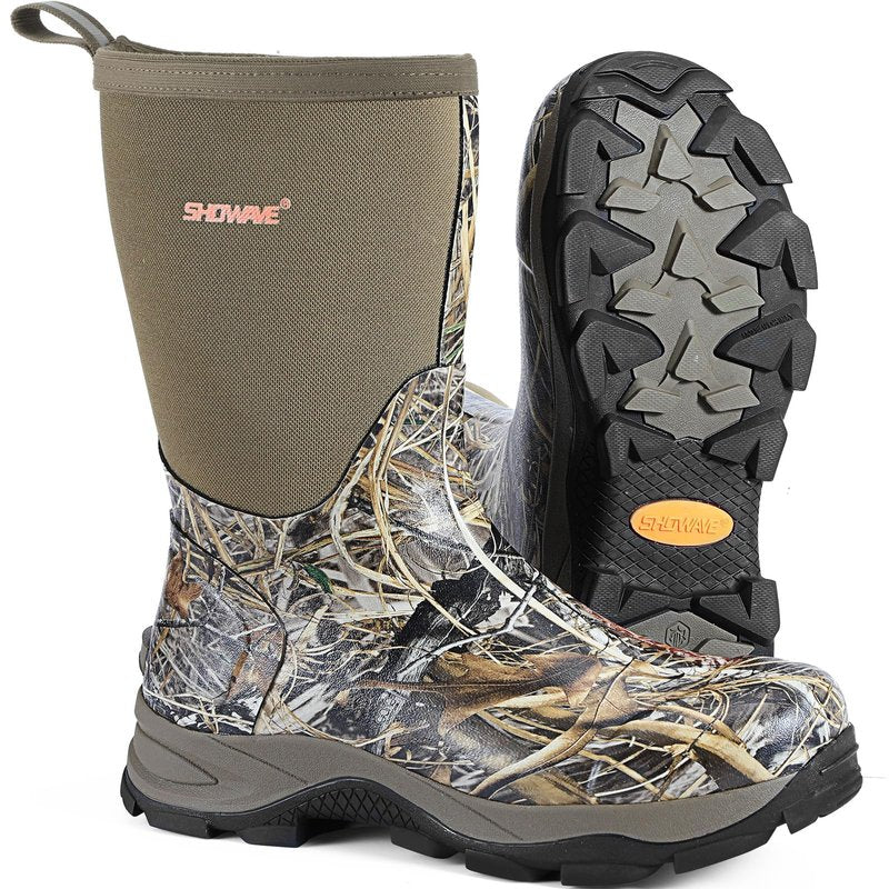 Showave Men's Mid Calf Rubber Work Boots Waterproof Insulated Rain Boots for Outdoor Mud Gardening
