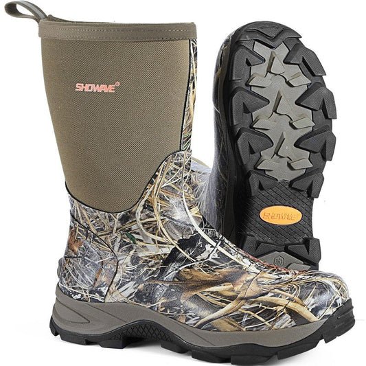 Showave Men's Mid Calf Rubber Work Boots Waterproof Insulated Rain Boots for Outdoor Mud Gardening