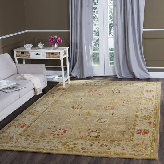 SAFAVIEH Antiquity Collection Area Rug - 7'6" x 9'6", Taupe & Beige, Handmade Traditional Oriental Wool, Ideal for High Traffic Areas in Living Room, Bedroom (AT859B)