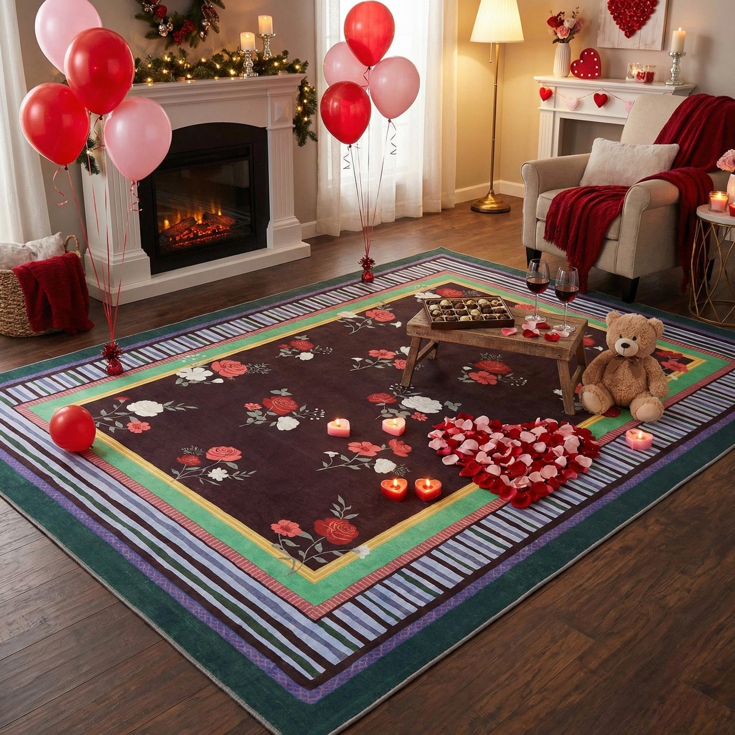 GarveeHome Brown 8x10 Area Rug, Vintage Floral Design, Machine Washable Rug Low Pile, Lightweight Non Slip, Soft Carpet for Living Room Bedroom Dining Room Nursery