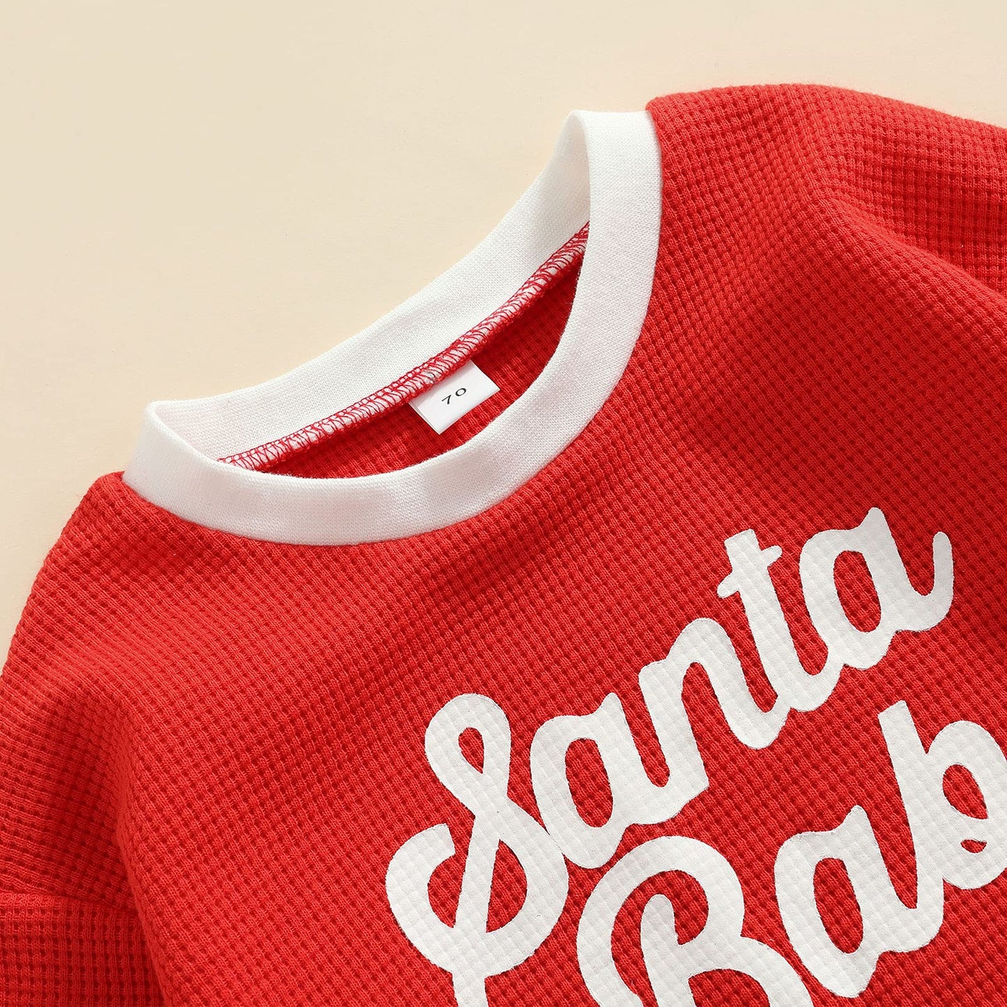 Baby Girl Boy Christmas Sweater Outfit Santa Baby Crewneck Sweatshirt Romper Long Sleeve Oversized Waffle Knit Onesie Pullover Top (A Waffle Knitted Santa Red,0-6 Months)