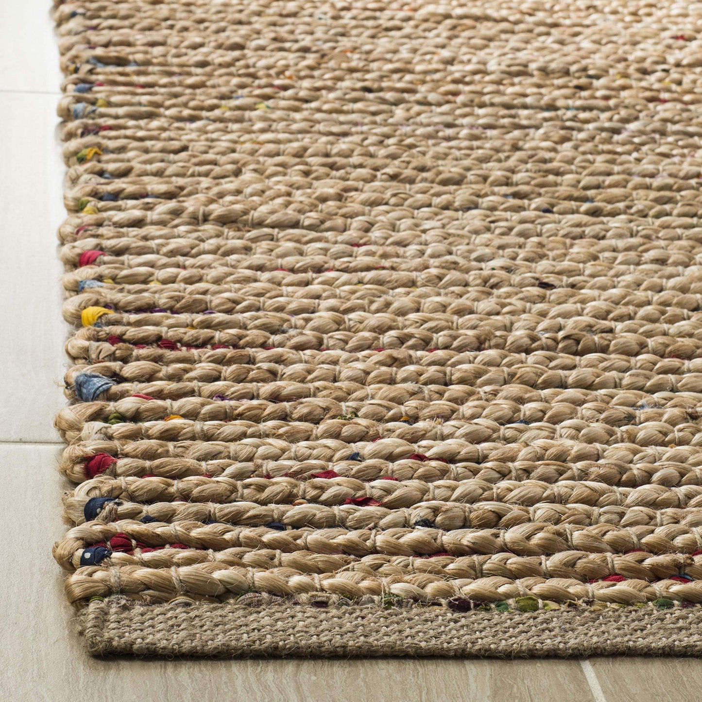SAFAVIEH Cape Cod Collection Area Rug - 6' x 9', Natural & Multi, Handmade Boho Braided Stripe Jute, Ideal for High Traffic Areas in Living Room, Bedroom (CAP307B)