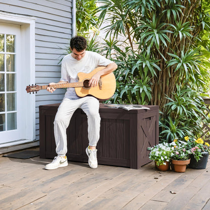 Greesum 120 Gallon Deck Box, Resin Outdoor Storage Container for Patio Furniture, Garden Tools, Pool Accessories, Weatherproof, Lockable, Brown