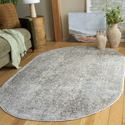 SAFAVIEH Evoke Collection Area Rug - 5' x 8' Oval, Ivory & Taupe, Distressed Design, Non-Shedding & Easy to Clean, Ideal for Living Room, Bedroom, Dining Space (EVK256E)