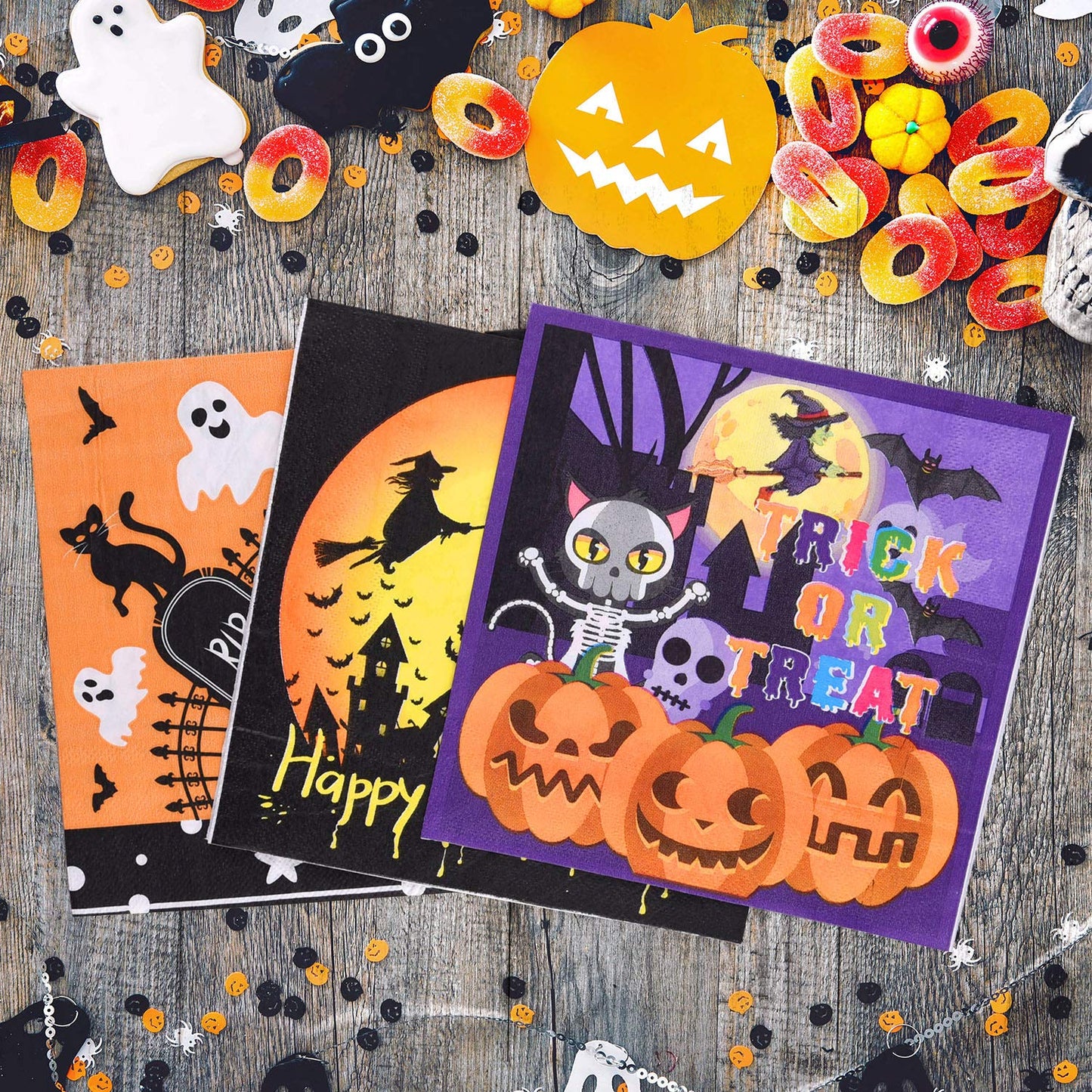 ASTARON 60 Pack Halloween Napkins 13"× 13", Disposable Paper Cocktail Napkins for Halloween Table Decorations Party Supplies