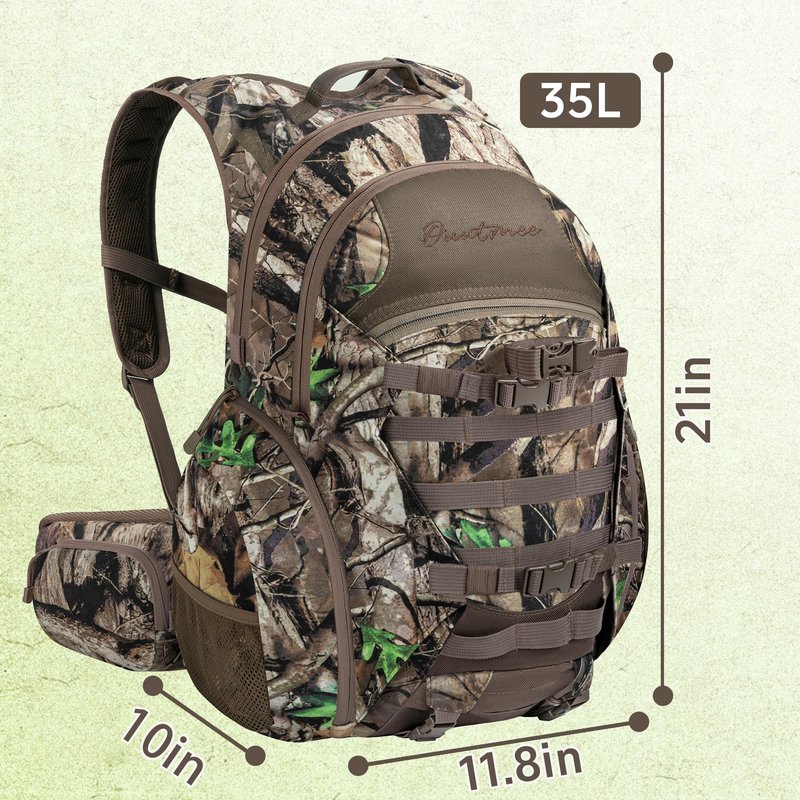 OUUTMEE Hunting Backpack with Waterproof Rain Cover, 35L Hunting Backpacks for Men, Durable Large Capacity Hunting Day Pack with Rifle Bow Holder