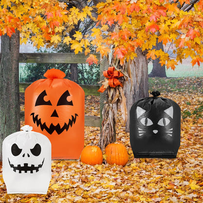 Guheake 9 Pcs Halloween Pumpkin Leaf Bags - Halloween Leaf Lawn Bags with Twist Ties, Plastic Jack-o-lantern Pumpkin Lawn Bag Thanksgiving Fall Leaf Trash Bags for Yard Lawn Garden Decorations Outdoor