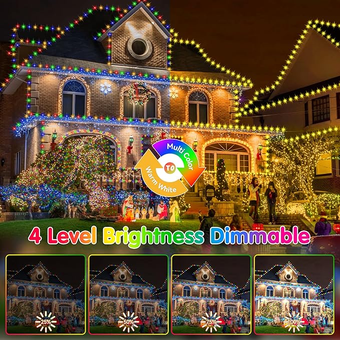 KNONEW 1000 LED 403FT Christmas Lights Outdoor Green Wire Color Changing String Lights with 11 Modes & Timer Dimmable Fairy Light for Xmas Tree Roof Yard Wedding Decorations(Warm White to Multicolor)