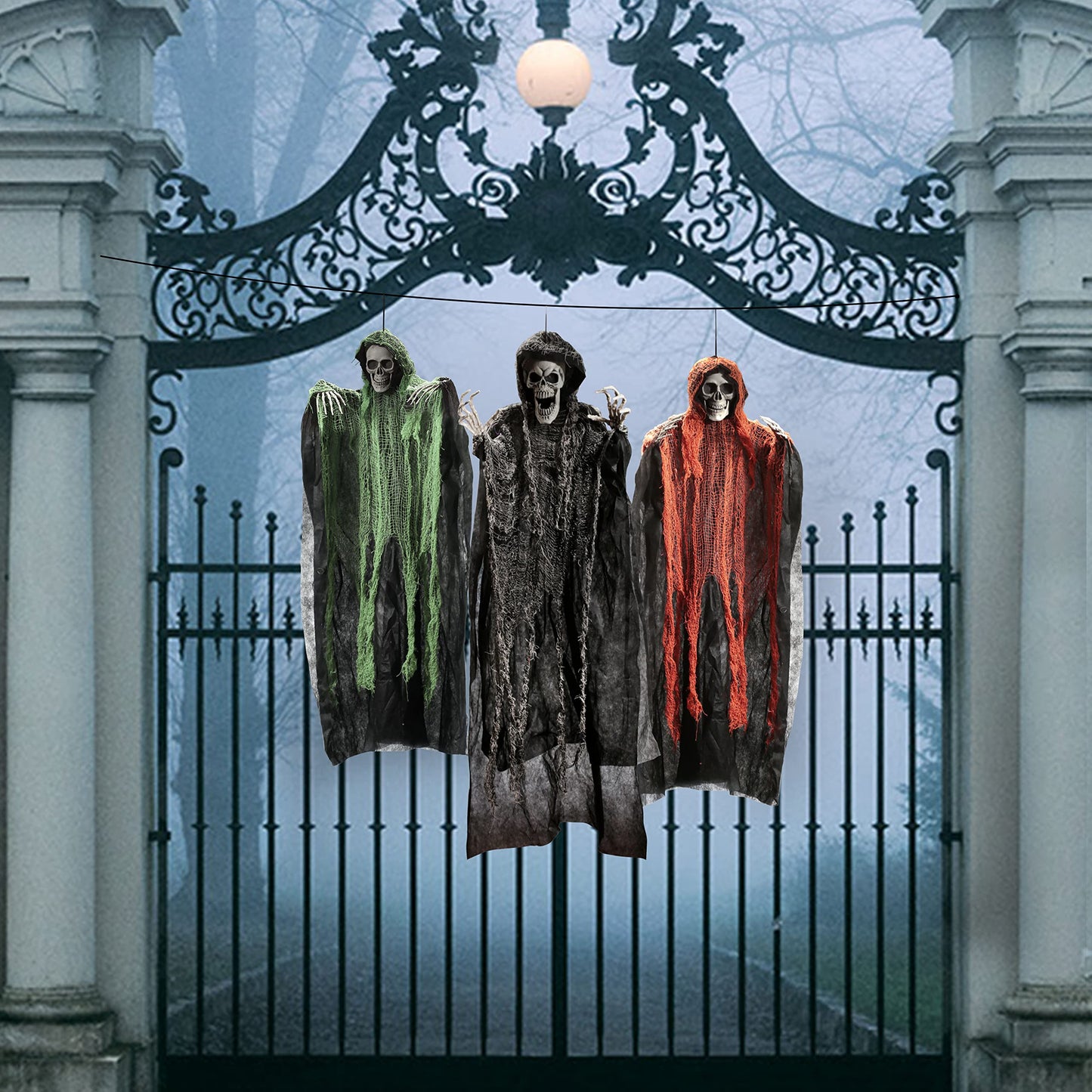 JOYIN Halloween Hanging Grim Reapers (3 Pack), One 47” and Two 35” Grim Reapers, Halloween Skeleton Flying Ghost for Haunted House Prop Décor, Outdoor Indoor Decor