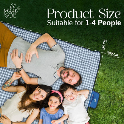 Pelle & Sol Picnic Blanket Waterproof, 200x140CM Foldable Picnic Mat - Outdoor Beach Blanket - Slip Resistant w/Carrying Handle - Sandproof & Washable Beach Mat for Garden, Hiking, Camping