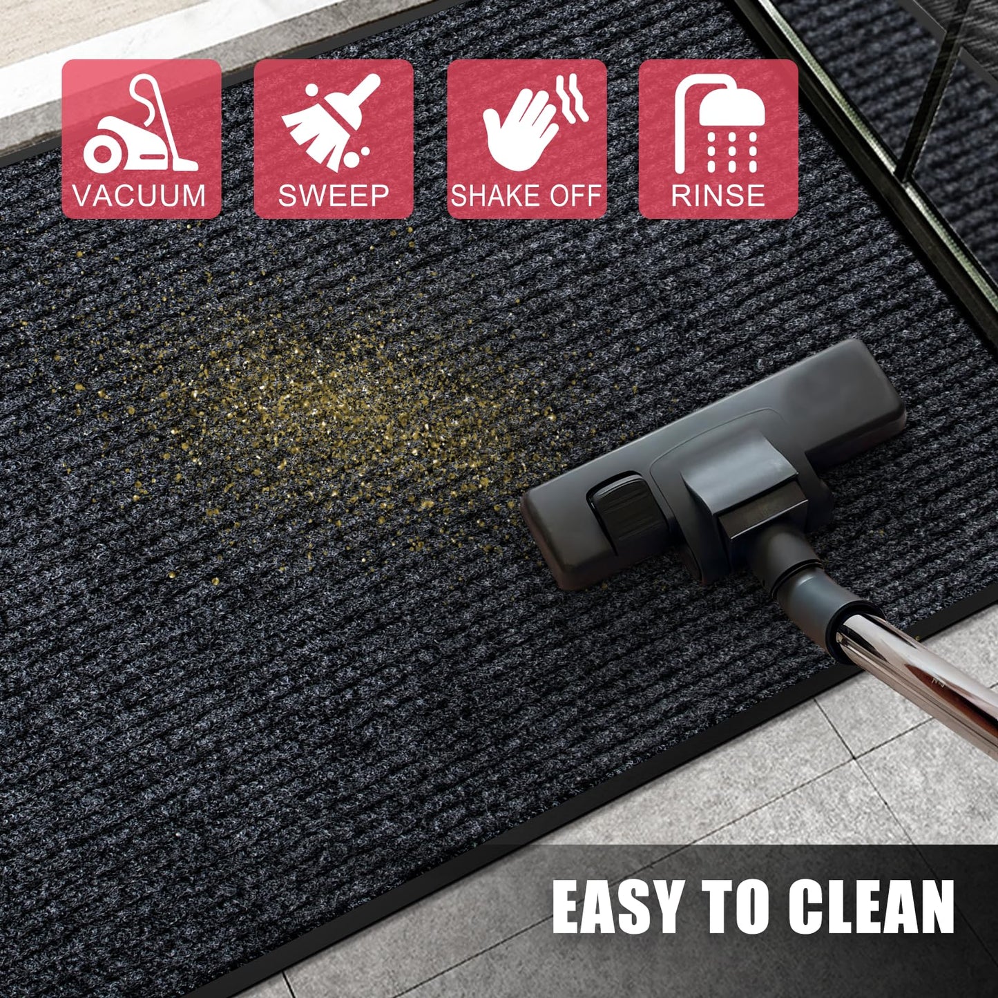 Kuyal Front Door Mat, 4'x6' Indoor Outdoor Entrance Mat, Commercial Floor Mats Inside Outside Entrance, Heavy Duty Durable Welcome, Rubber Backing Non Slip Outdoor Mats for Entryway,Black