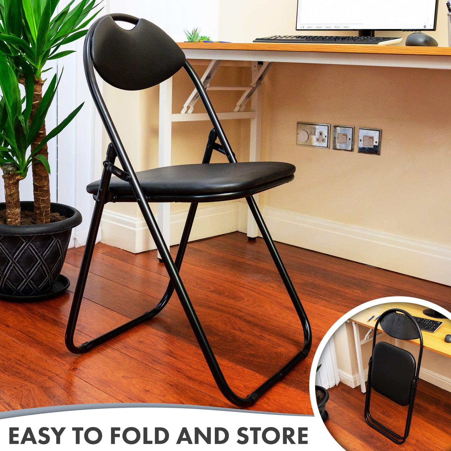 Nyxi Folding Chair Padded Paris Faux Leather Chair Home Office Dining (1 X Chair, Black)