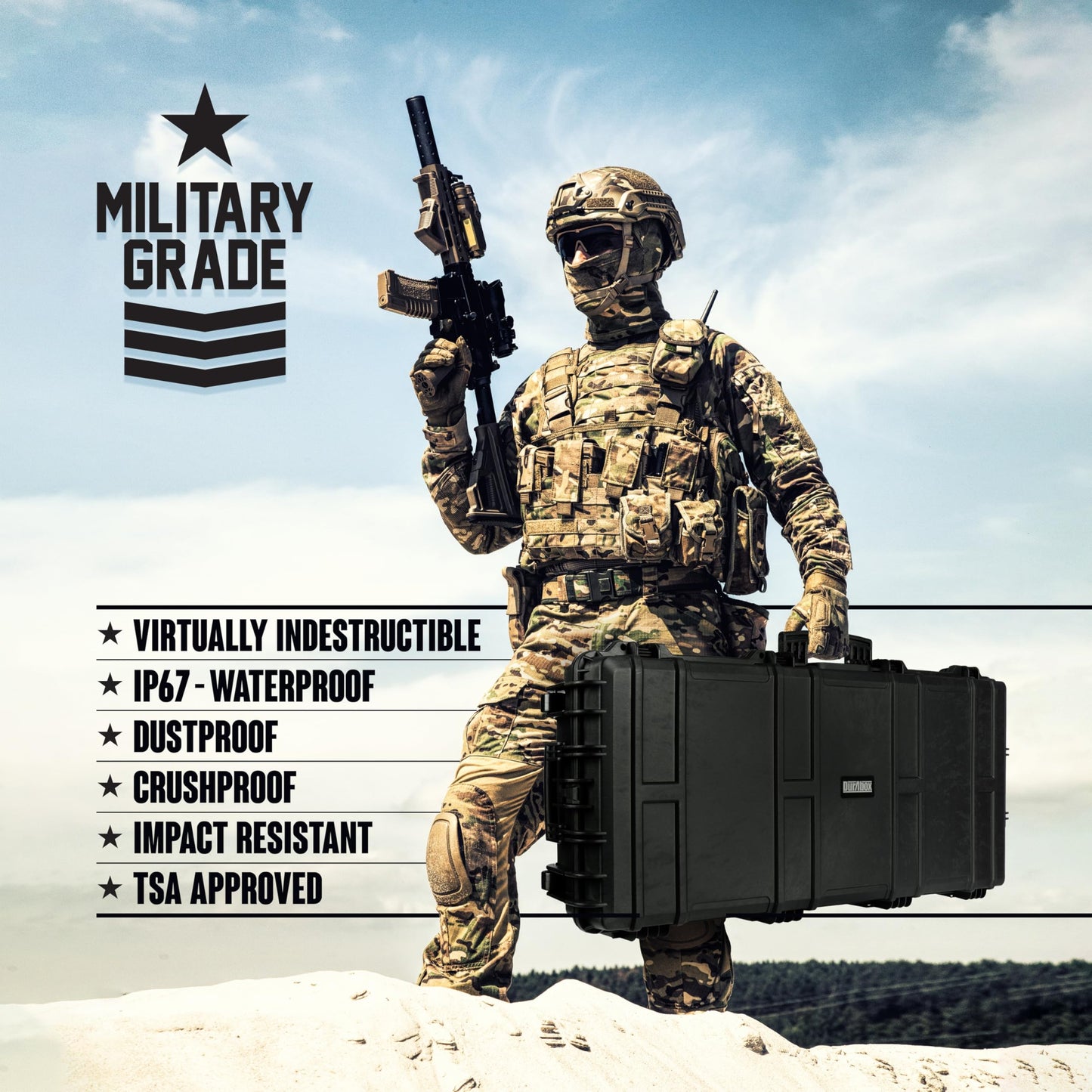 Durabox All Weather Hard Case 47 x 21 x 8” – TSA Approved Rifle Case with Customizable Foam, Dual Ergonomic Handles and Wheels - Waterproof Travel Case for Rifles, Guns, Shotguns, Ammo, Scopes & Gear