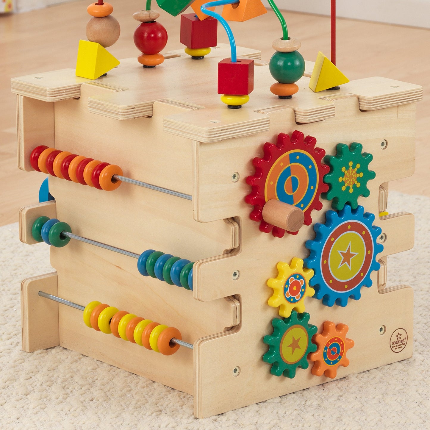 KidKraft Deluxe 5-Sided Wooden Activity Cube for Toddlers and Young Children, Activity Center for 1 Year Old with Bead Maze and Alphabet Letters, Educational Toys for Kids, 63298