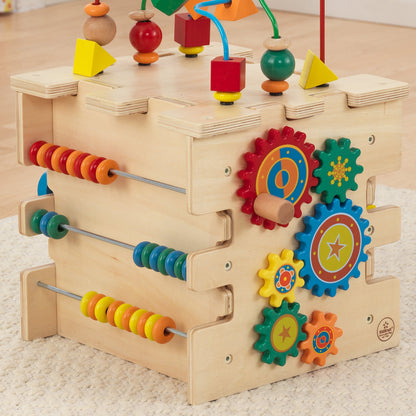KidKraft Deluxe 5-Sided Wooden Activity Cube for Toddlers and Young Children, Activity Center for 1 Year Old with Bead Maze and Alphabet Letters, Educational Toys for Kids, 63298