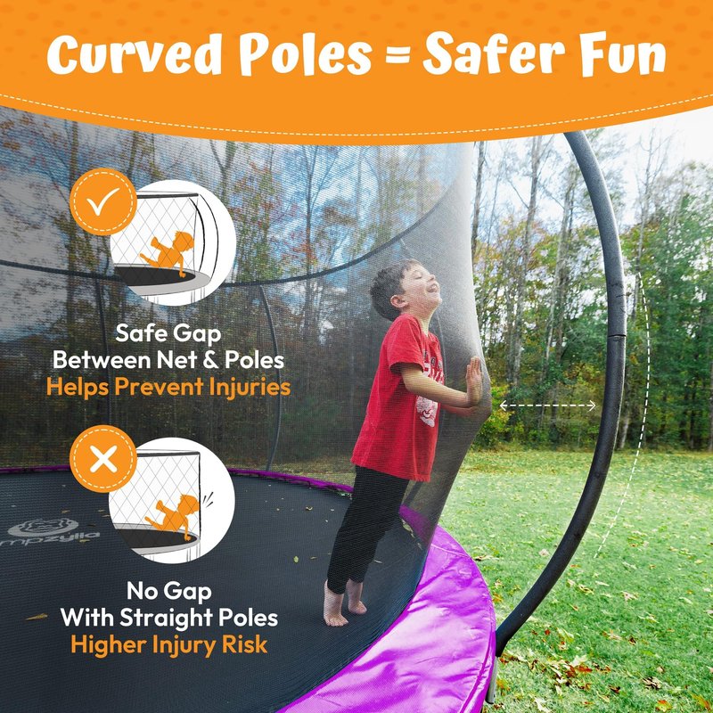 JUMPZYLLA Trampoline Outdoor 8FT 10FT 12FT 14FT 15FT 16FT with Enclosure and Ladder, ASTM Approved Recreational Trampoline for Kids and Adults, Anti-Rust Coated Frame (Purple, 16FT)