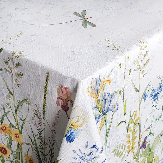 Maison d' Hermine Table Cloth Rectangle Table 100% Cotton 60 x 90 Inches Tablecloth Reusable Decorative for Dining Room, Farmhouse, Home, Party, Festive & Wedding Spring Summer - Fleurs De Mai