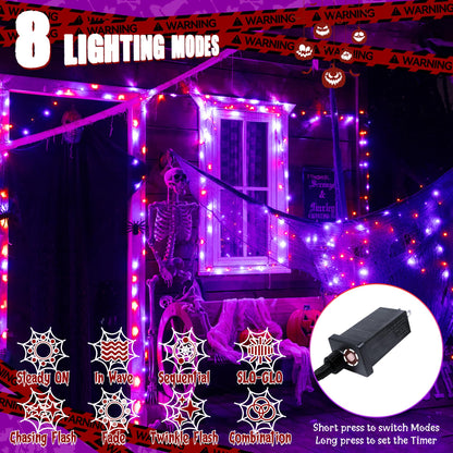 Ollny Halloween Lights Outdoor, 300 LED 100FT Orange and Purple Halloween Decorations with 8 Modes Timer, Plug in String Lights for Indoor Outside House Yard Party