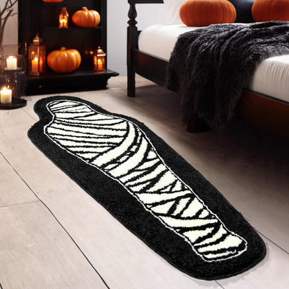 Halloween Bathroom Rug Black and White Horror Decorations Non Slip Coffin Bath Mats for Bathroom Bedroom Cute Runner Gothic Home Decor Scary Funny Mummy Carpet 18x47 inch