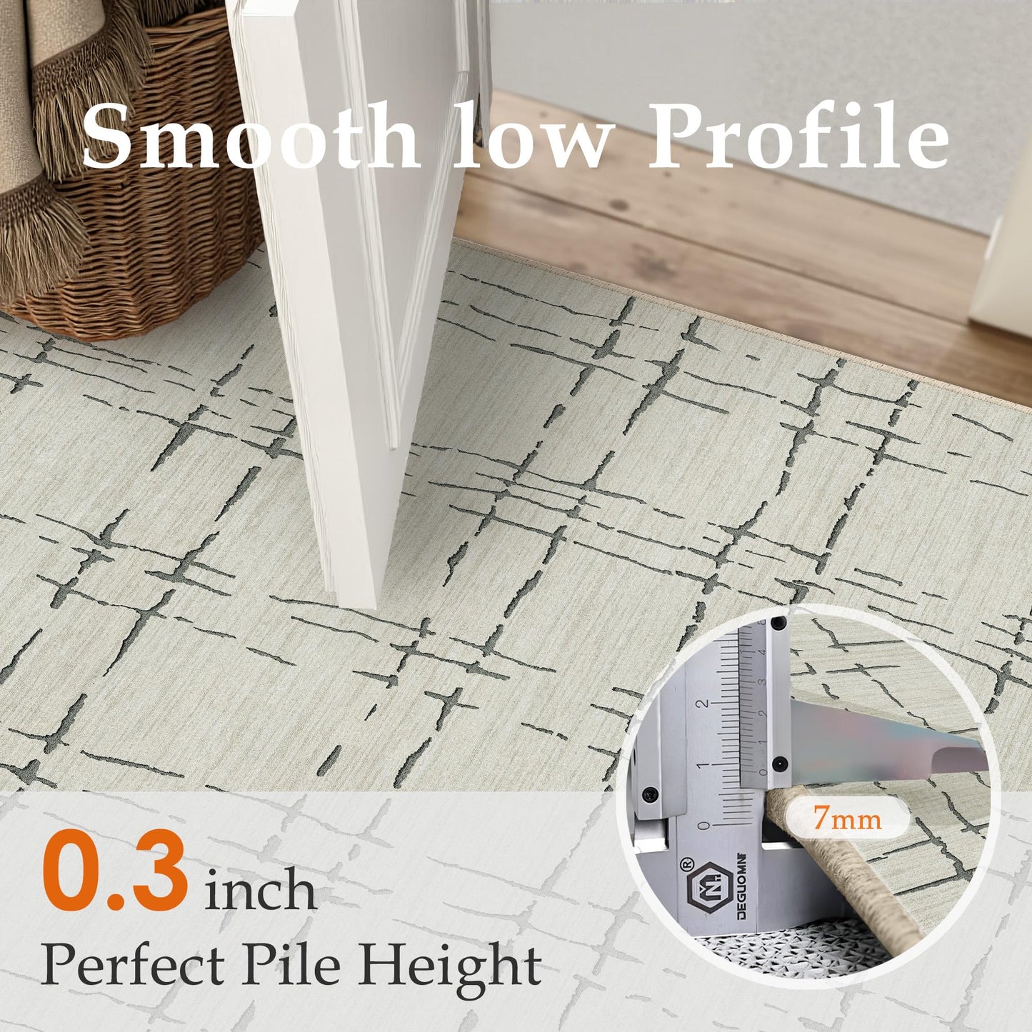 PureCozy 4x6 Washable Neutral Area Rug for Living Room Sand Gray Modern Small Carpet Non Slip Low Pile Indoor Bedroom Soft Accent Throw Rug for Dining Room Office Nursery Playroom