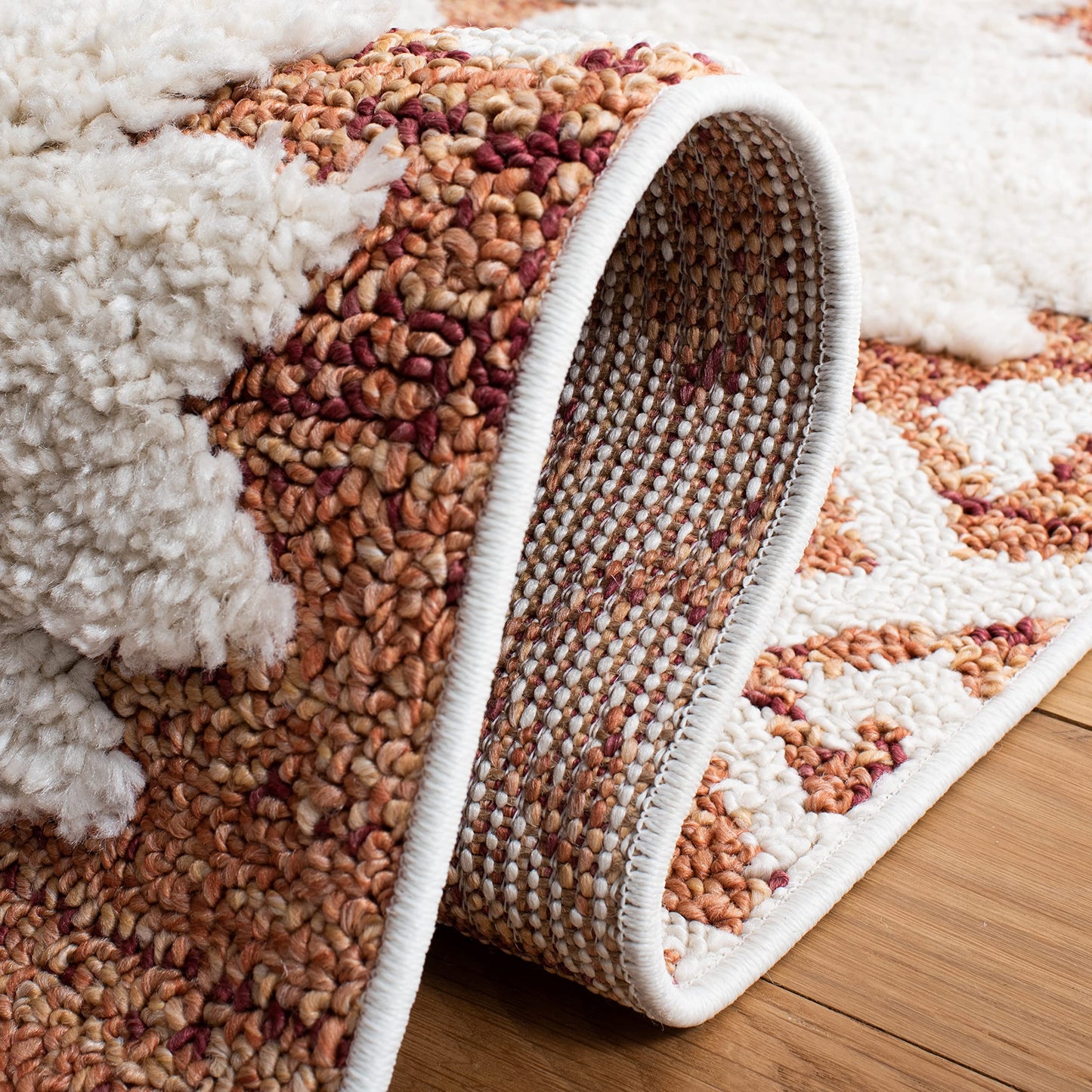 SAFAVIEH Moroccan Tassel Shag Collection Area Rug - 5'3" x 7'6", Orange & Ivory, Boho Design, Non-Shedding & Easy Care, 2-inch Thick Ideal for High Traffic Areas in Living Room, Bedroom (MTS652P)