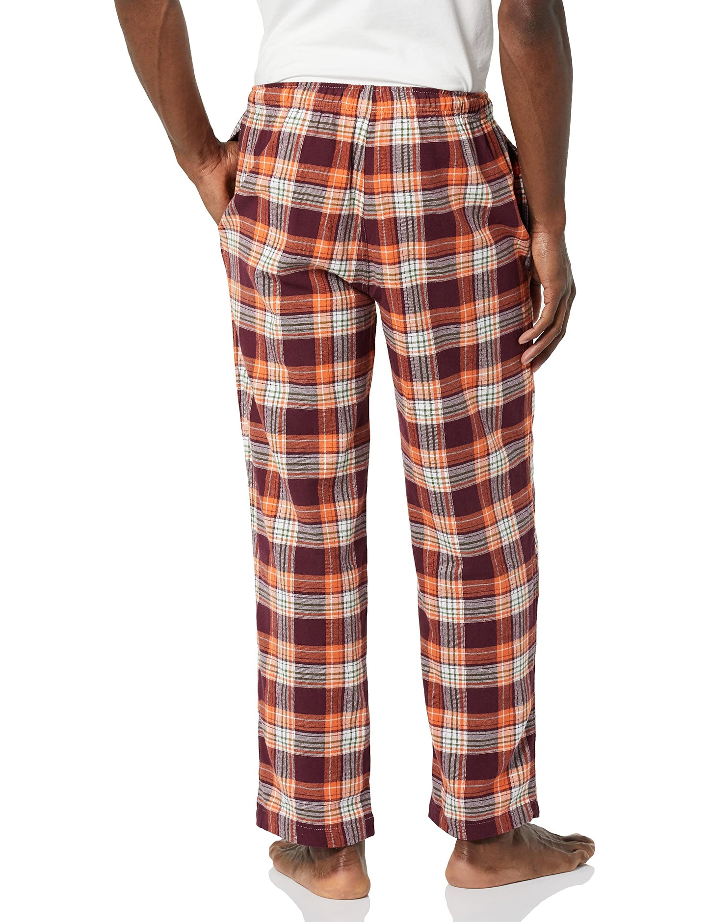 Amazon Essentials Men's Breathable Flannel Pajama Pant (Available in Big & Tall), Burgundy Orange White Plaid, Large