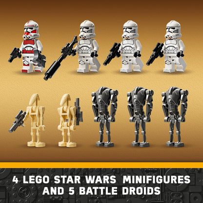 LEGO Star Wars Clone Trooper & Battle Droid Battle Pack, incl. 4 Minifigures, 5 Droids and a Speeder Bike with Shooters - Building Toys for 7+ Year Old Boys & Girls 75372