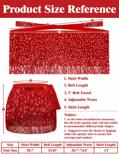 Sequin Skirts Red Sparkly Skirt Red Sparkle Skirt for Women Glitter Skirts Devil Costume Halloween Rave Outfit for Women