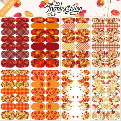 16 Sheets Holiday Nail Wraps Stickers, Halloween&Thanksgiving Day All Seasonal Full Nail Polish Strips, DIY Self-Adhesive Fall Winter Nail Art Decals with 2 Piece Nail Files for Party Decor (224 Pcs)