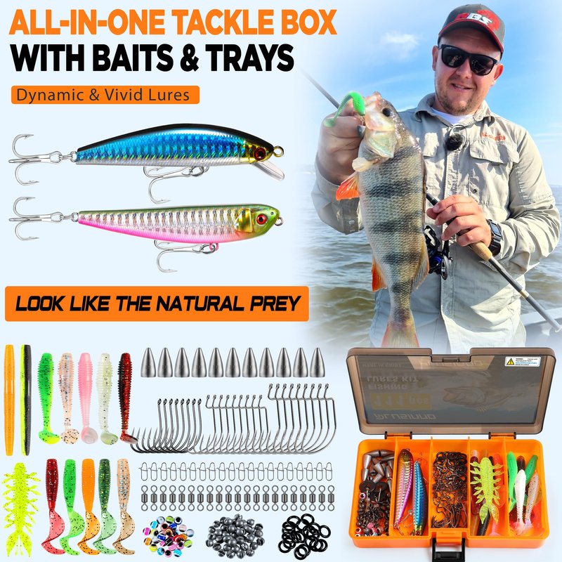 PLUSINNO Fishing Gear,Full Fishing kit Include Fishing Rod and Reel Combo, Tackle Box with Fishing Lures, Fishing Accessories, Fishing Pliers,Fishing Gifts for Men with Fishing Tool Kit