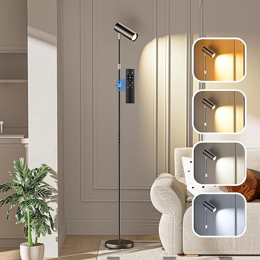 Adjustable Floor Lamp, SIBRILLE Modern Stepless Dimmable Torchiere Tall Lamp with Remote Control, 350°Rotating Head Standing Lamp, Reading Floor Lamp for Living Room, Bedroom, Office & Wall Art, Black